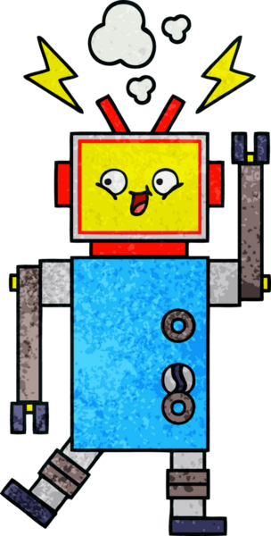 Bir insan tarafından çizilmiş bir robotun retro grunge dokusu