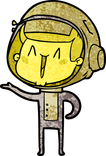 Bir insan tarafından çizilmiş mutlu astronot çizgi filmi.