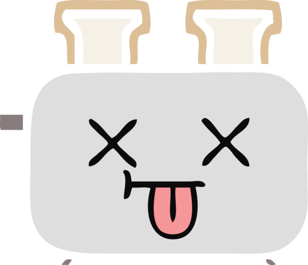 Bir insan tarafından çizilmiş bir tost makinesinin düz renkli retro karikatürü