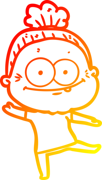 Bir insan tarafından çizilmiş mutlu, yaşlı bir kadının sıcak çizgi çizimi.