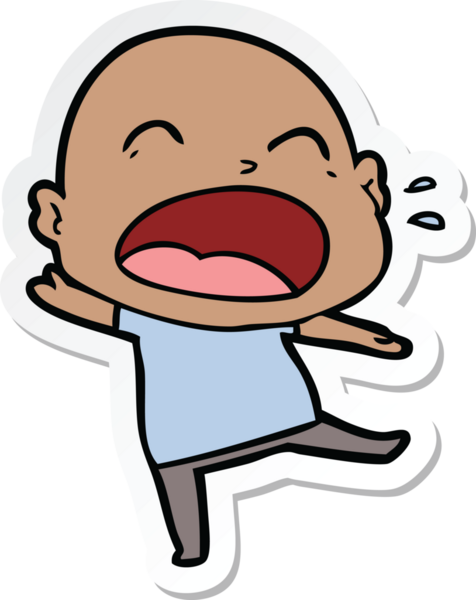 Bir insan tarafından çizilmiş kel adam diye bağıran bir çizgi film çıkartması.