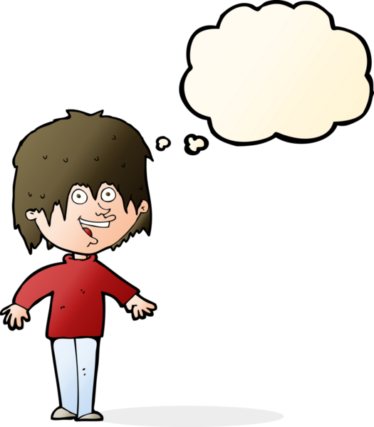 Bir insan tarafından çizilmiş düşünce baloncuğu ile heyecanlı bir adam.