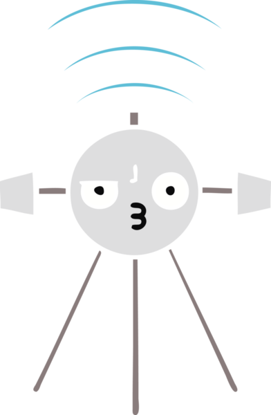 Bir insan tarafından çizilmiş düz renkli bir uydu karikatürü