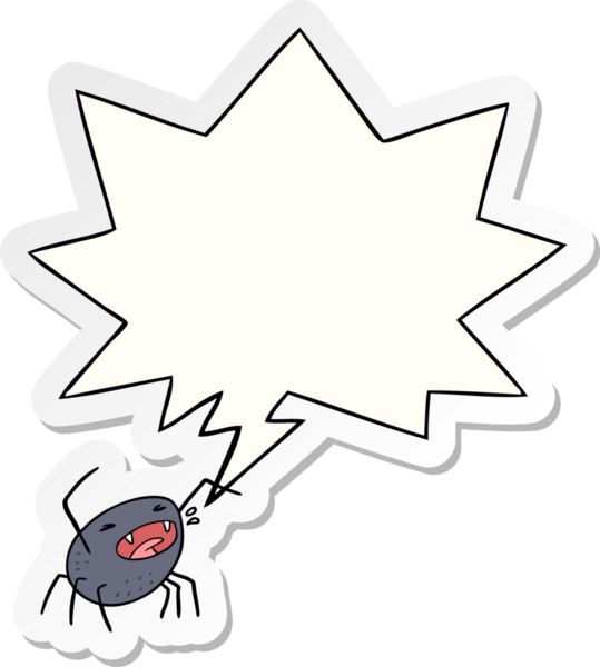 Bir insan tarafından çizilmiş konuşma balonu çıkartmalı cadılar bayramı örümceği çizgi filmi.