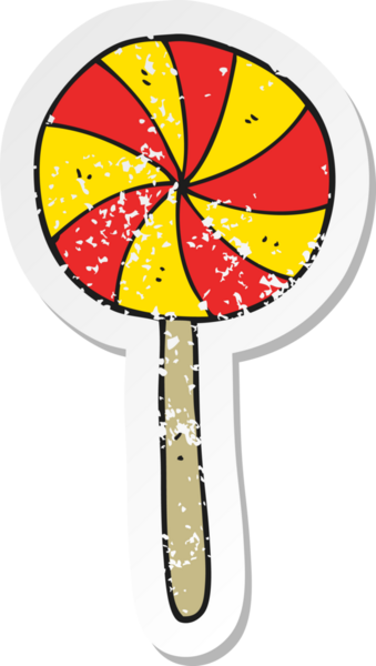 Bir insan tarafından çizilmiş şeker lolipopunun gerilimli retro yapıştırması.