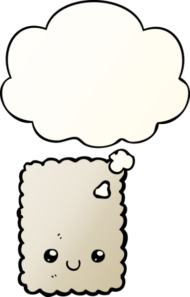 Düşünce baloncuklu çizgi film bisküvisi, bir insan tarafından çizilmiş düzgün bir gradyan stil.