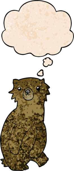 Bir insan tarafından çizilmiş grunge desenli düşünce baloncuklu çizgi film ayısı.