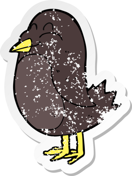 Bir insan tarafından çizilmiş karikatür kuşunun gerilmiş çıkartması.