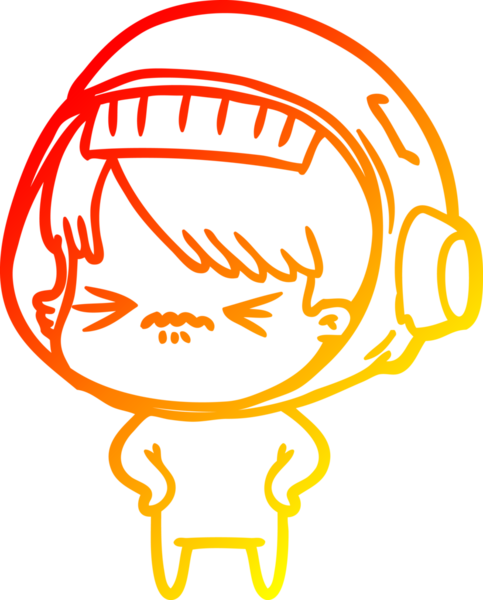 Bir insan tarafından çizilmiş kalçaları üzerinde elleri olan kızgın bir uzay kızı çizimi.