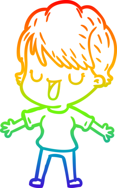 Gökkuşağı gradyan çizgi çizimi bir insan tarafından çizilmiş bir karikatür kadın