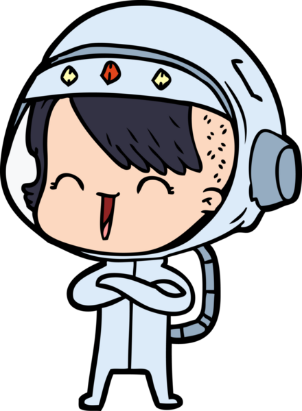 Bir insan tarafından çizilmiş mutlu uzay kızı.