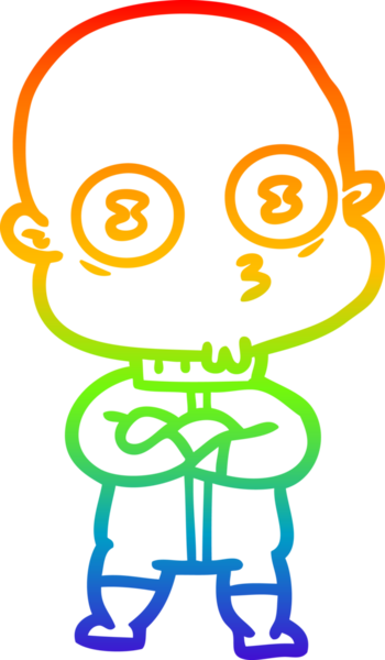 Gökkuşağı gradyan çizgi çizimi Bir insan tarafından çizilmiş garip kel uzay adamı