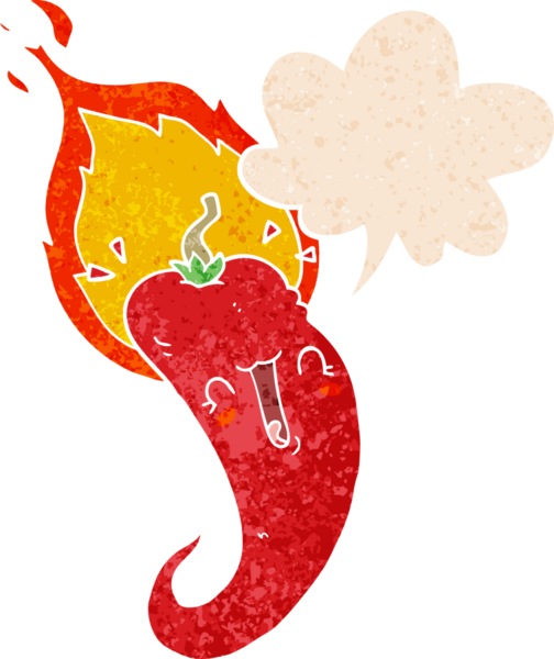 çizgi film ateşli acı biber ile konuşma balonu grunge sıkıntılı retro dokuma bir insan tarafından çizilmiş