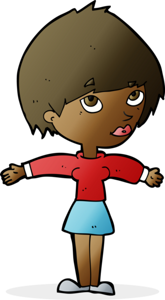 Bir insan tarafından çizilmiş açık kollu çizgi film kadını.