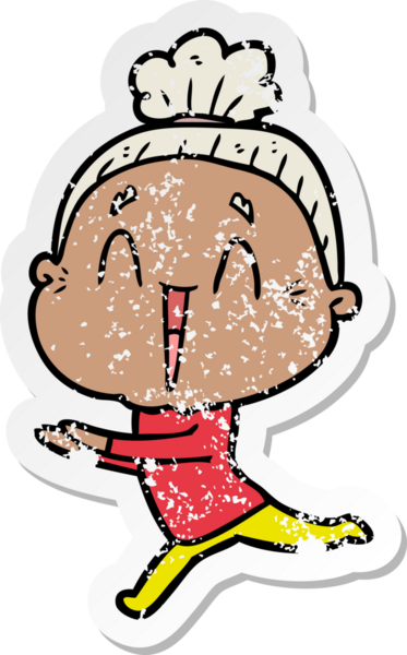 Bir insan tarafından çizilmiş mutlu, yaşlı bir kadının sıkıntılı çıkartması.