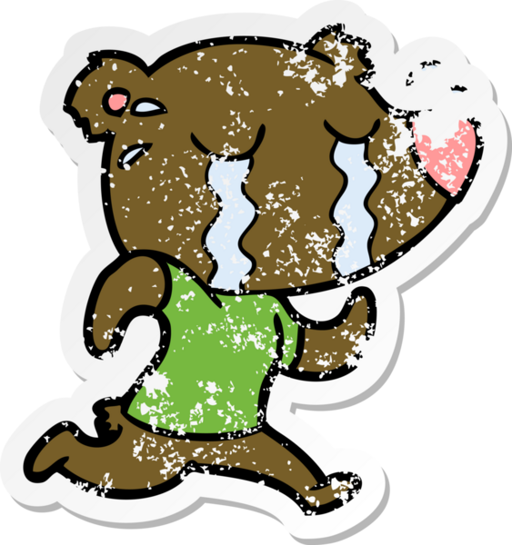 Bir insan tarafından çizilmiş ağlayan bir ayının sıkıntılı çıkartması.