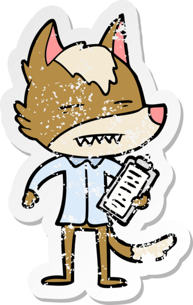 Bir insan tarafından çizilmiş dişleri gösteren bir çizgi roman ofis kurdunun sıkıntılı çıkartması.