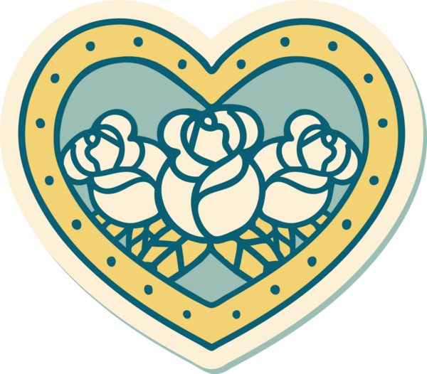 Geleneksel kalp stili dövme çıkartması ve bir insan tarafından çizilmiş çiçekler.