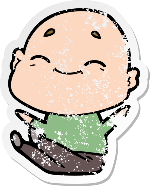 Bir insan tarafından çizilmiş mutlu, kel bir adamın sıkıntılı çıkartması.