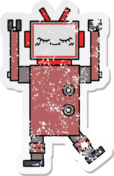 Bir insan tarafından çizilmiş sevimli bir robot çizgi film çıkartması.