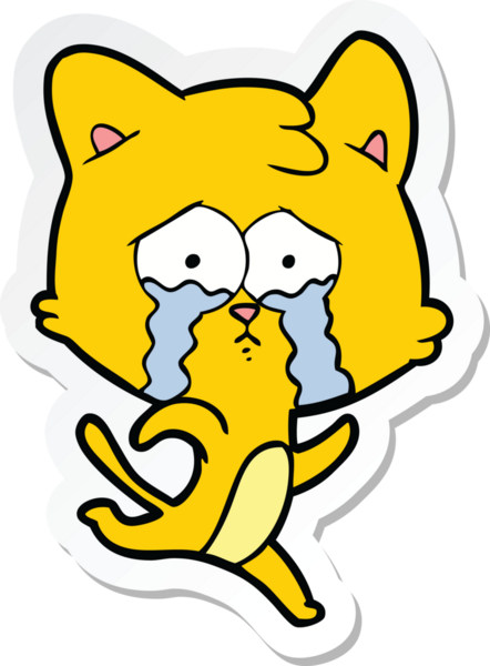 Bir insan tarafından çizilmiş ağlayan bir kedinin çıkartması.