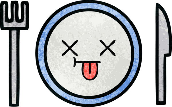 Bir insan tarafından çizilmiş yemek tabağının retro grunge deseni.