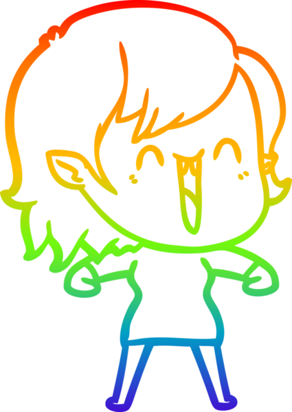 Gökkuşağı gradyanı çizimi. Bir insan tarafından çizilmiş mutlu vampir kız çizgi filmi.