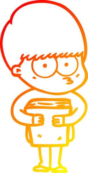 Bir insan tarafından çizilmiş kitabı tutan gergin bir çizgi film çocuğunun çizimi.