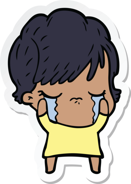 Bir insan tarafından çizilmiş, ağlayan bir karikatür kadının çıkartması.