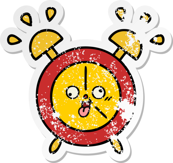 Bir insan tarafından çizilmiş sevimli bir çizgi film çalar saatinin sıkıntılı çıkartması.