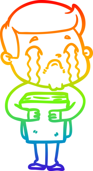 Gökkuşağı gradyan çizimi bir insan tarafından çizilmiş ağlayan bir karikatür adamı çiziyor.