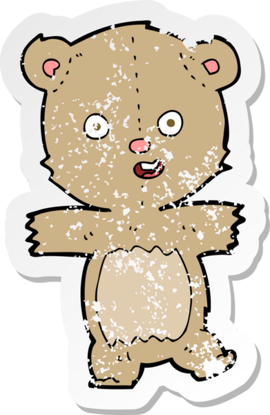 Bir insan tarafından çizilmiş dans eden oyuncak ayının gerilmiş çıkartması.