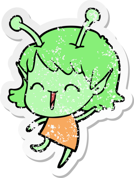 Bir insan tarafından çizilmiş uzaylı bir kızın kederli çıkartması.