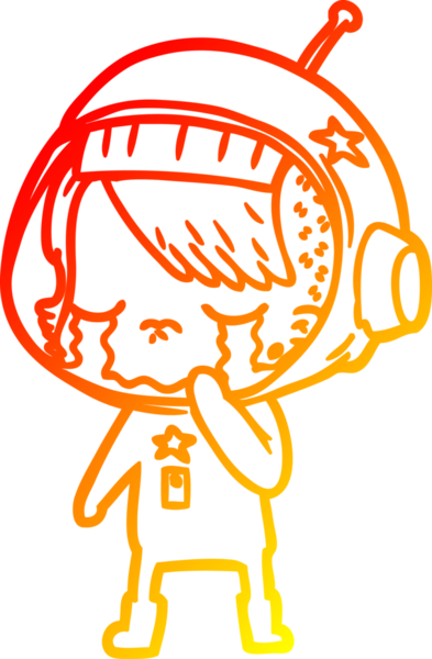 Bir insan tarafından çizilmiş, ağlayan astronot bir kızın sıcak çizgi çizimi