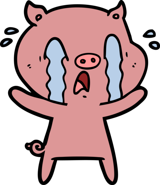 Bir insan tarafından çizilmiş ağlayan domuz çizgi filmi.