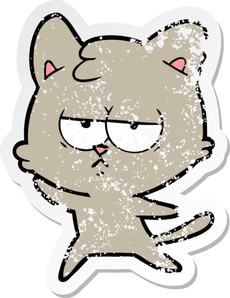 Bir insan tarafından çizilmiş sıkıntılı bir çizgi film kedisinin çıkartması.