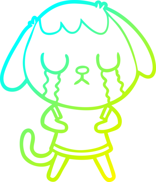 Bir insan tarafından çizilmiş ağlayan şirin bir köpeğin soğuk gradyan çizimi.