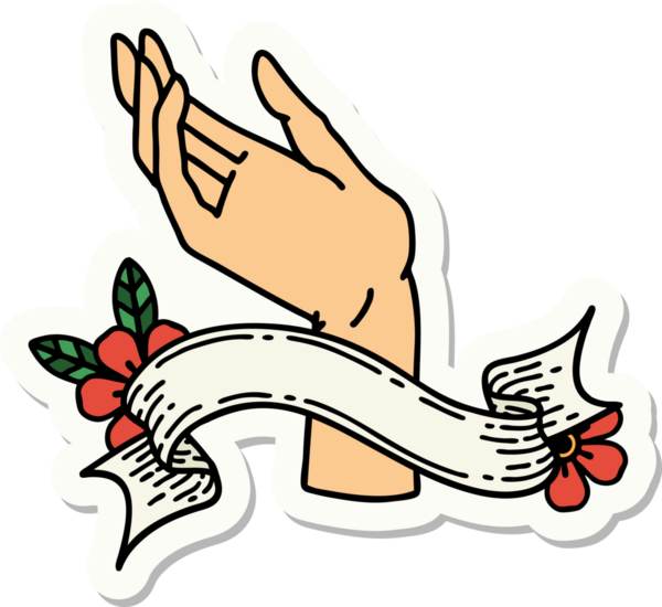 Bir insan tarafından çizilmiş el pankartıyla dövme stili çıkartması