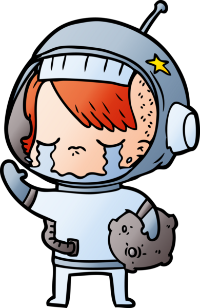 Bir insan tarafından çizilmiş kaya örneğini taşıyan ağlayan astronot kız.