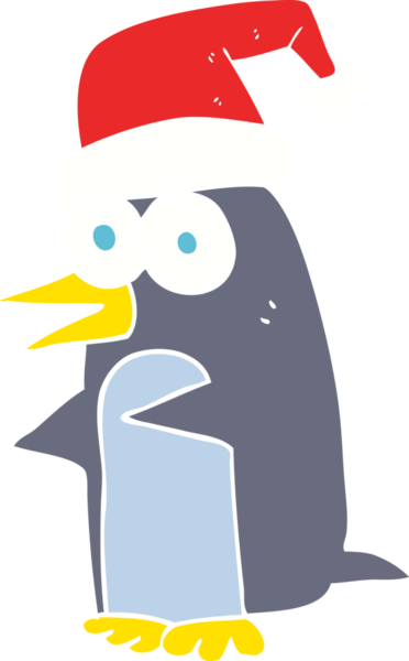 Bir insan tarafından çizilen noel pengueninin düz renk çizimi