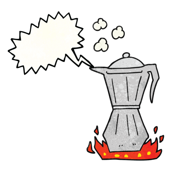 Serbest konuşma baloncuğu bir insan tarafından çizilmiş karikatür fırın espresso makinesi.