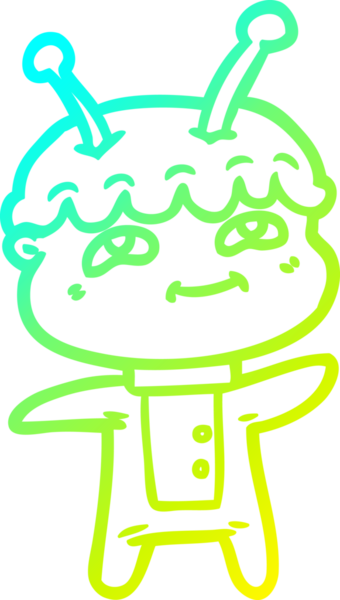 Bir insan tarafından çizilmiş dost canlısı bir uzay adamının soğuk çizgi çizimi.