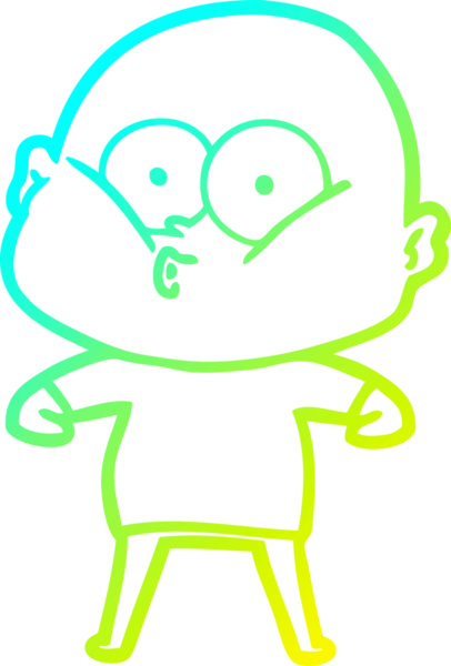 Bir insan tarafından çizilmiş, kel bir adamın soğuk çizgi çizimi.