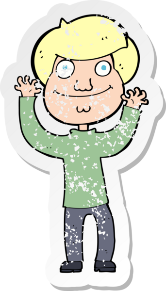 Bir insan tarafından çizilen mutlu çocuk çizgi filminin kederli retro yapıştırması.