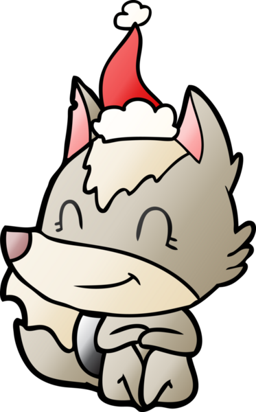 Bir insan tarafından çizilmiş Noel Baba şapkası giymiş bir kurdun gradyan çizimi.