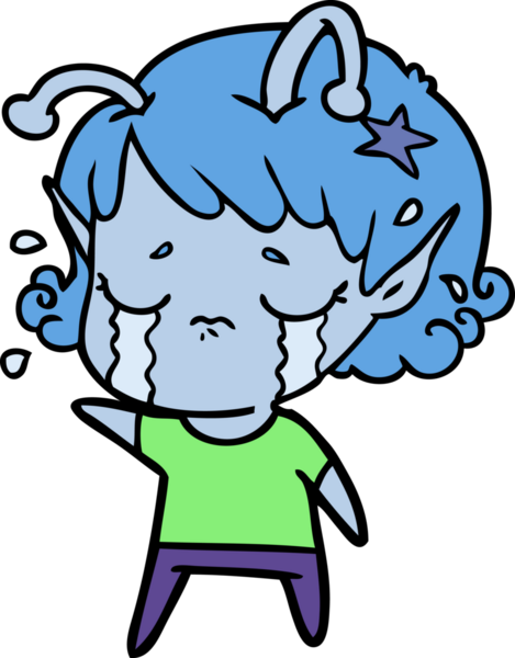 Bir insan tarafından çizilmiş ağlayan uzaylı kız çizgi filmi.