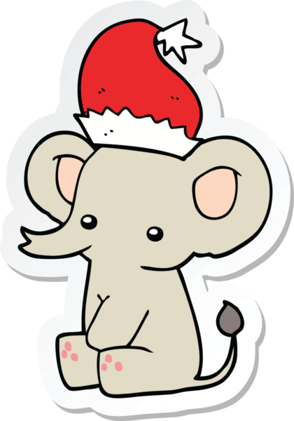 Bir insan tarafından çizilmiş şirin bir Noel filinin çıkartması.