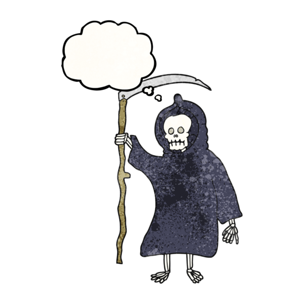 Serbest çizim düşünce baloncuğu desenli karikatür korkunç ölüm figürü bir insan tarafından çizilmiş
