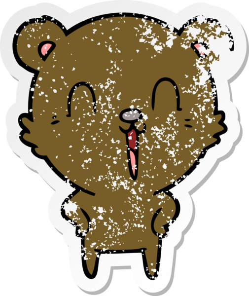 Bir insan tarafından çizilmiş mutlu bir çizgi film ayısının sıkıntılı çıkartması.