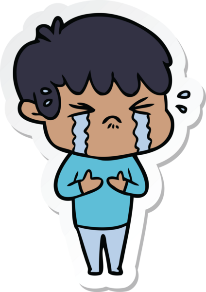 Bir insan tarafından çizilmiş ağlayan bir çizgi film çocuğunun çıkartması.